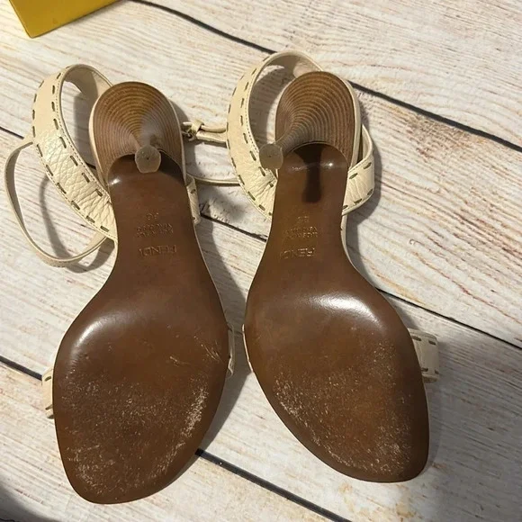 Fendi Leather logo strappy nude Beige party work heels Size 6 - Picture 7 of 11